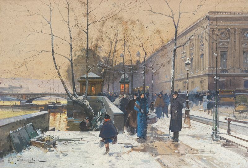 Paisagem do Sena perto de Châtelet de Eugène Galien-Laloue, pintura a óleo