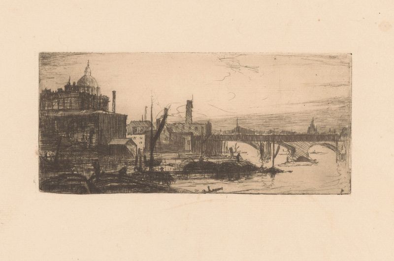 Paisagem do rio Tâmisa com uma ponte, pintura a óleo de Willem Adrianus Grondhout