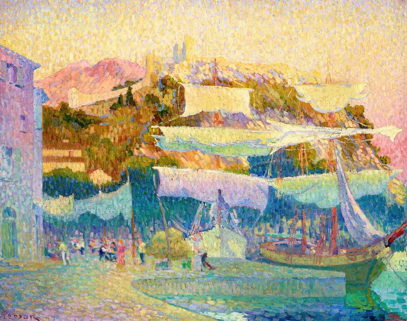 Marine scene with muted sails by Henri Person, Impressionism