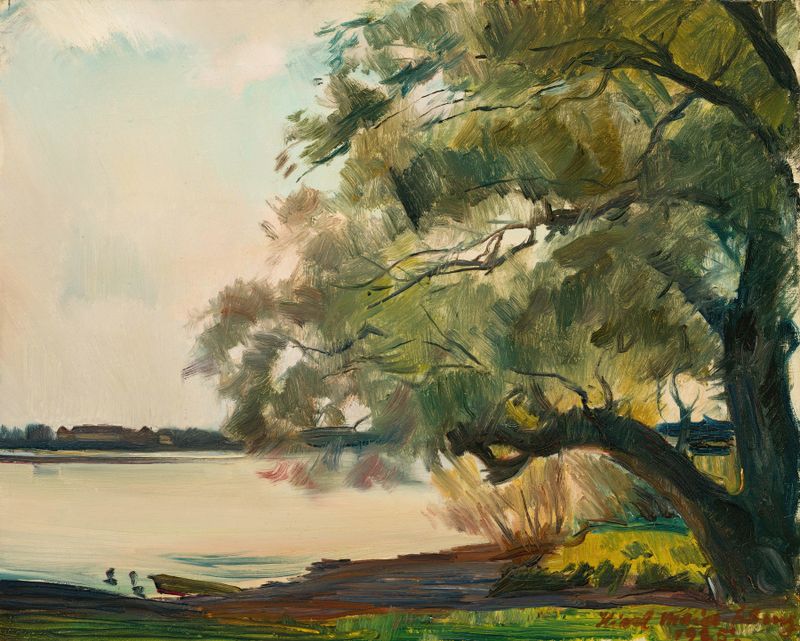 Expressionism landscape featuring a willow tree by Hiasl Maier-Erding