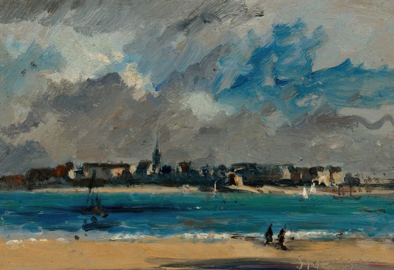 Impressionist oil painting by Edward Darley Boit depicting a cityscape across water.
