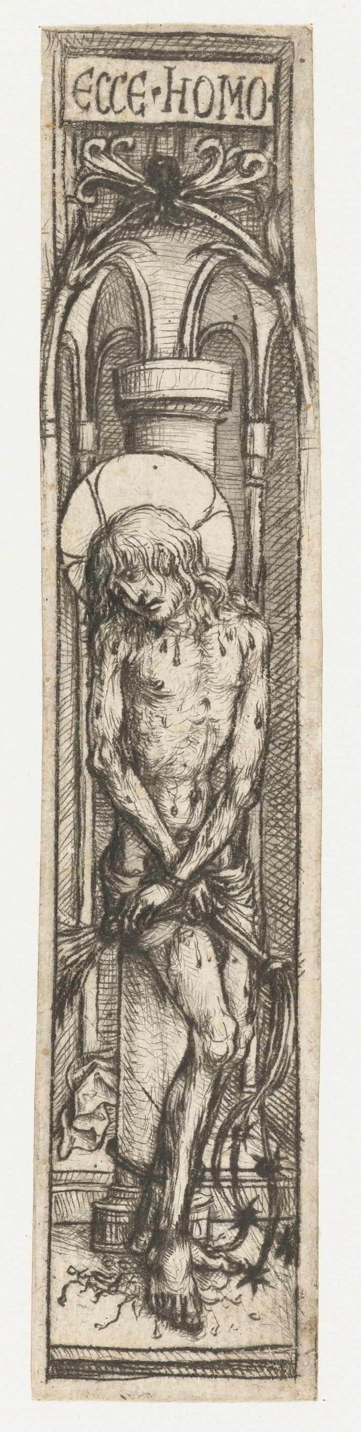 Cristo atado a una columna, iluminado por la luz, aguatinta de Meester van het Amsterdamse Kabinet