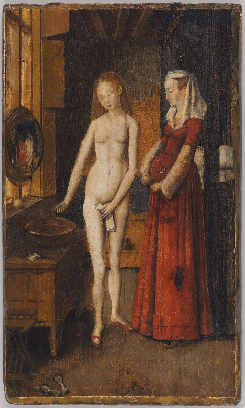 Escena interior de una mujer en su lavabo, roble, de Jan van Eyck