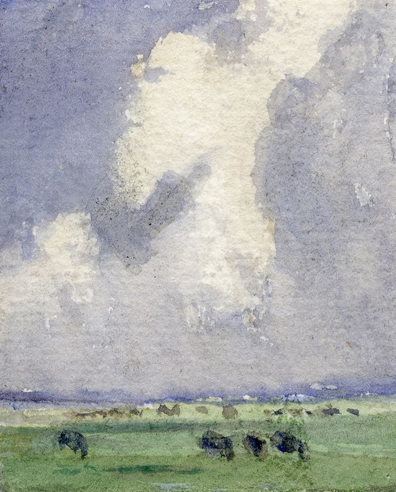 Paisaje con nubes y campos de Frans Smissaert, pintura al óleo