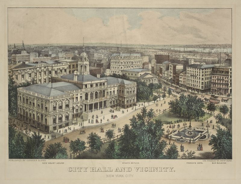 City Hall y sus alrededores en Nueva York de Currier & Ives, obra de realismo
