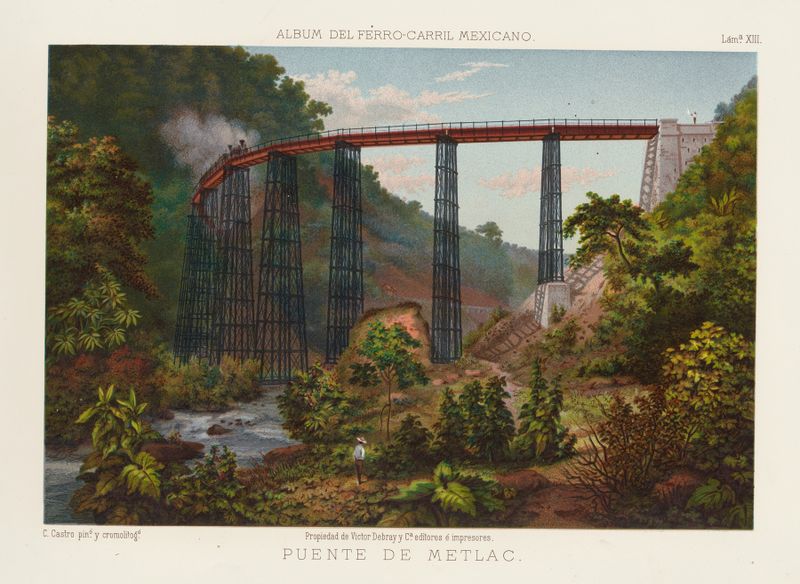 Landscape with a bridge over a river by Casimiro Castro, 1877, oil painting