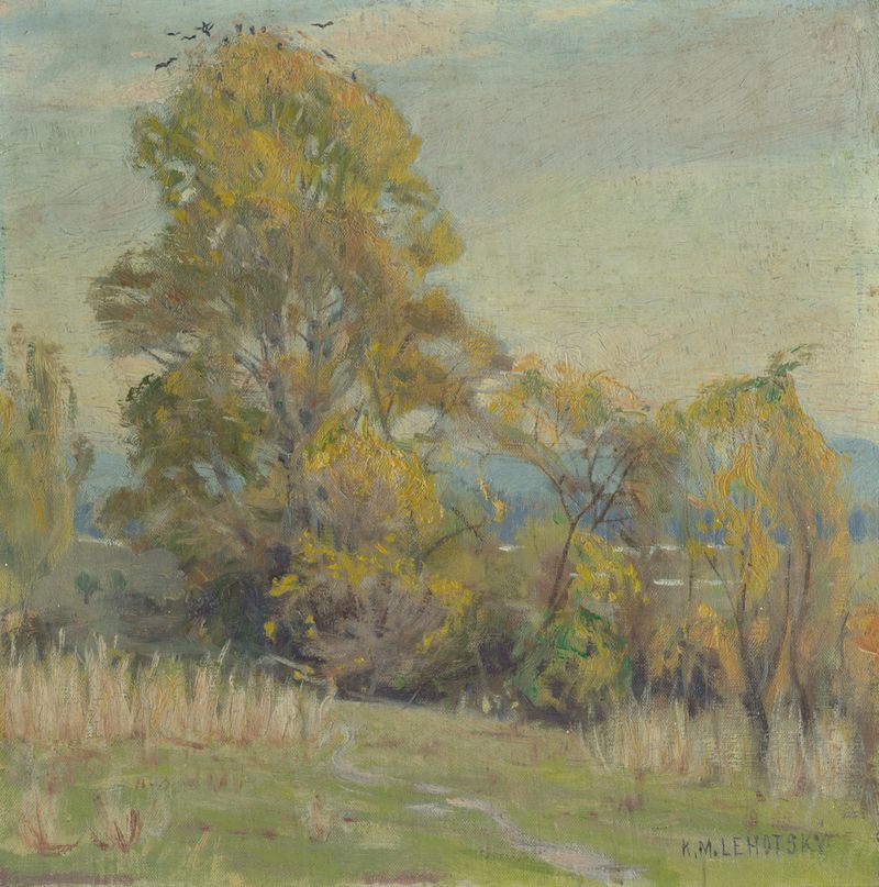 Autumn Landscape oil painting by Karol Miloslav Lehotský featuring vibrant foliage and trees