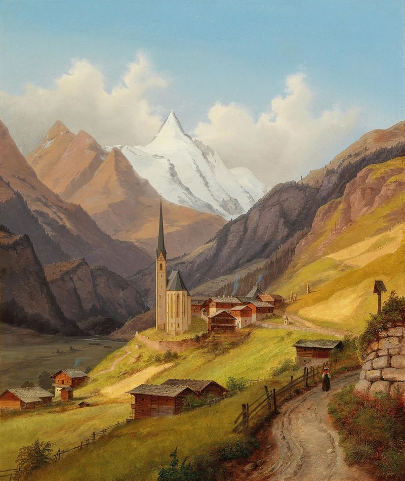 Heiligenblut with a View of Grossglockner, oil on canvas by Markus Pernhart