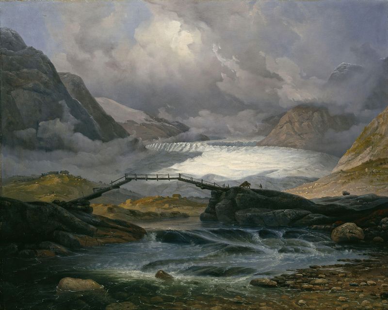 Glacier and mountains in Nigardsbreen i Justedalen by Knud Baade, oil on canvas