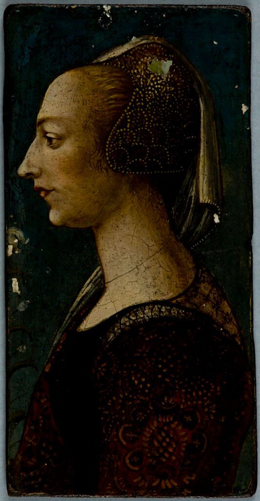 Retrato de uma mulher em tons suaves, óleo sobre painel de um artista não identificado