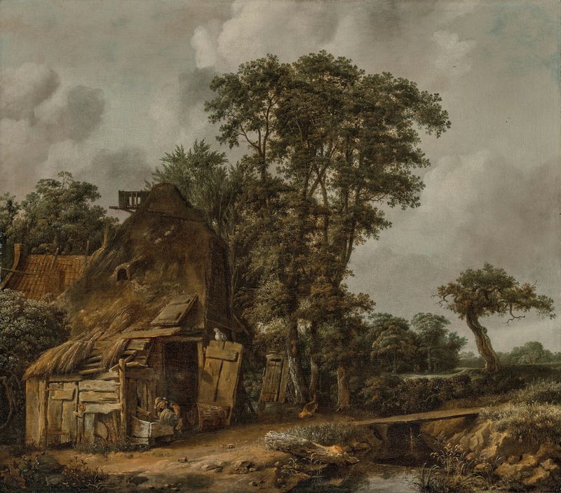 Landscape with a farmhouse by a stream, oil painting by Cornelis Gerritsz Decker