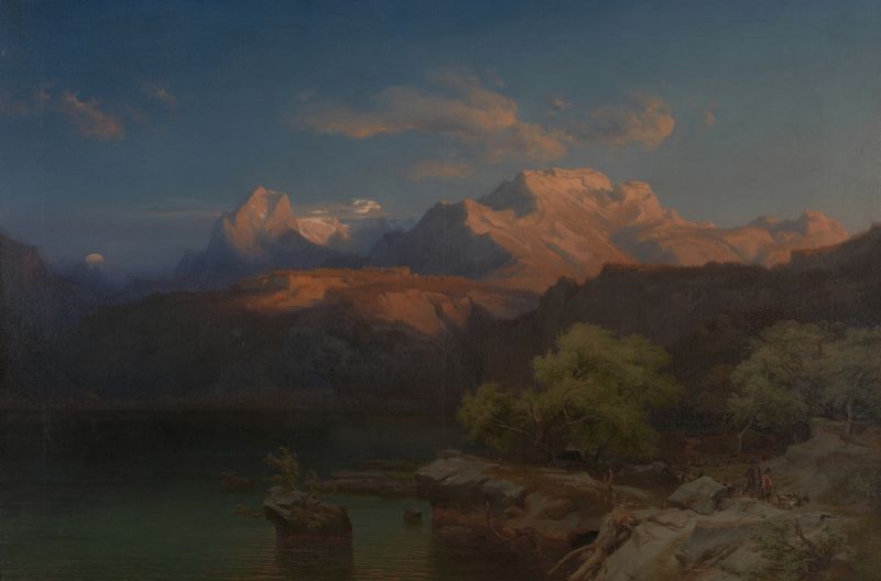Landscape at dusk in Tyrol by Heinrich Funk, oil on canvas