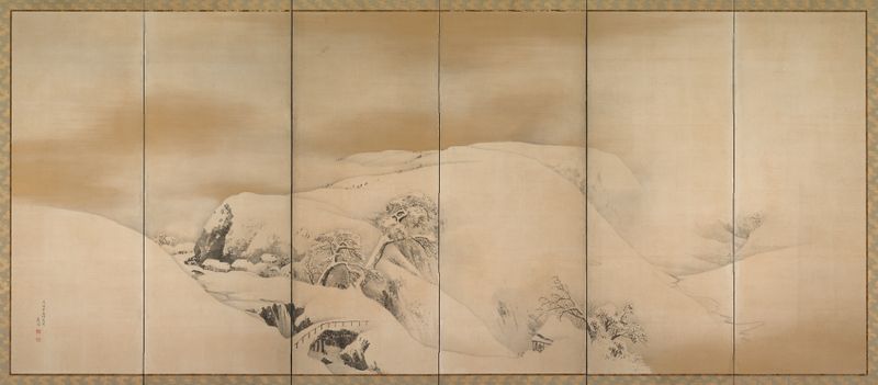 Winter Day by Maruyama Ōkyo, Ukiyo-e, depicting a serene snowy landscape with a distant horizon.