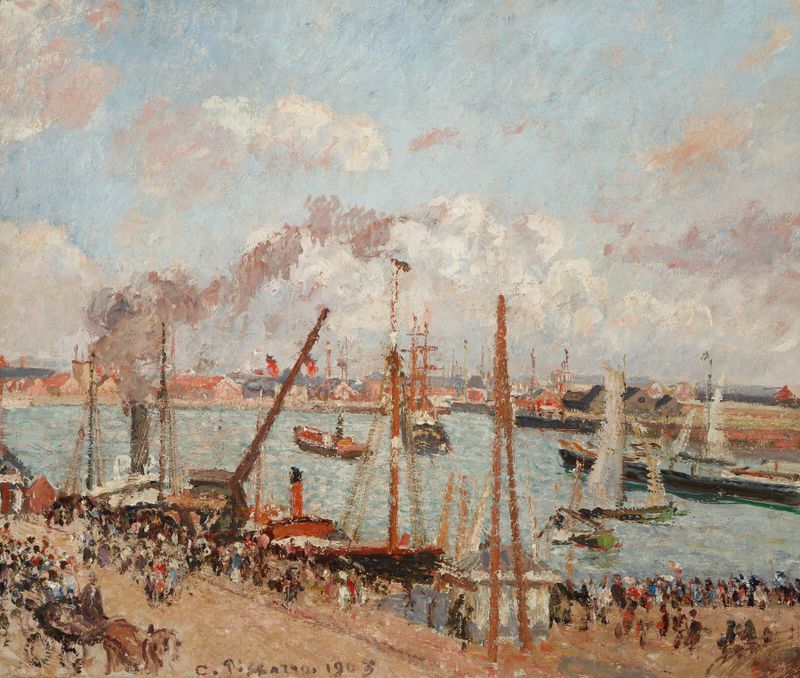 L’Anse des Pilotes, après-midi, temps ensoleillé, Le Havre de Camille Pissarro, pintura a óleo que retrata ondas suaves e ...