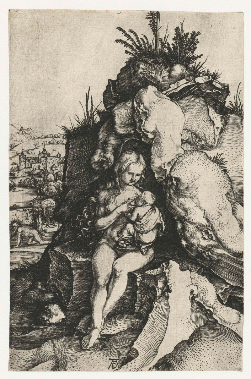 Gravura de Albrecht Dürer representando São João Crisóstomo com uma rainha e seu filho recém-nascido.