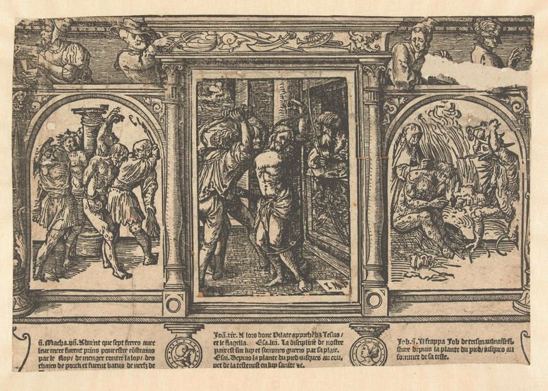 Escena religiosa con Cristo y almas torturadas, obra en papel de Jacob Cornelisz van Oostsanen