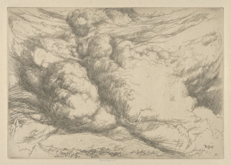 He Maketh the Clouds His Chariot de Ernest Haskell, pintura a óleo que retrata nuvens e céu em movimento.