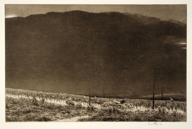Paisagem que retrata solidão com tons terrosos, por Kerr Eby, 1918