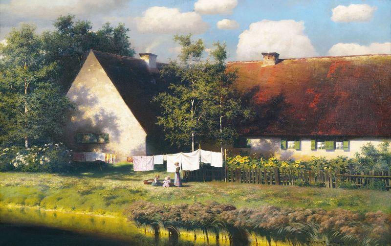 Pastoral landscape with wildflowers and sunlight by Paul Wilhelm Keller-Reutlingen, oil painting