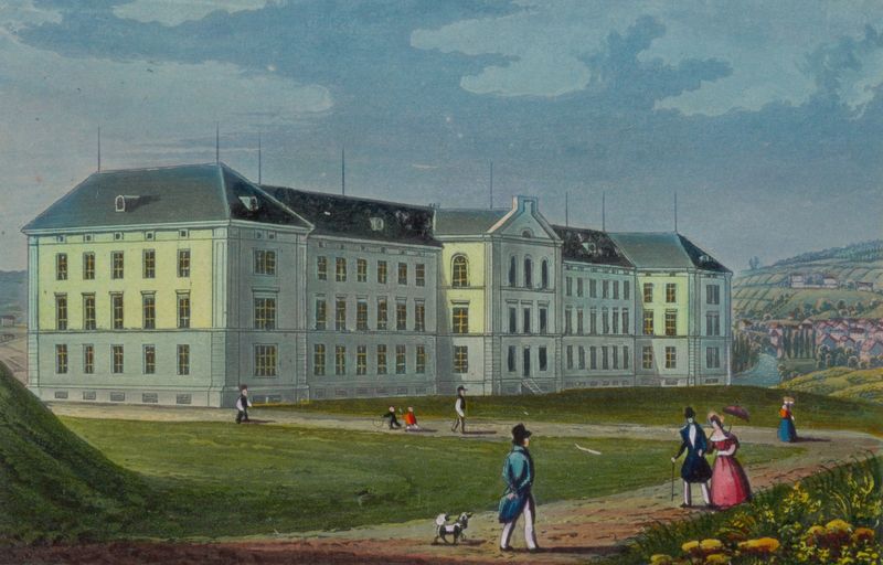Facade of Das Pfrundhaus by Franz Schmid, showcasing architectural details in an unknown medium.