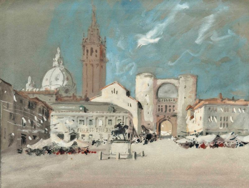 Piazza Dei Signori by Hercules Brabazon Brabazon, depicting architecture with light, oil painting