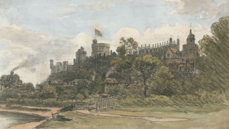 Landscape featuring Windsor Castle and a river, oil painting by William Crotch