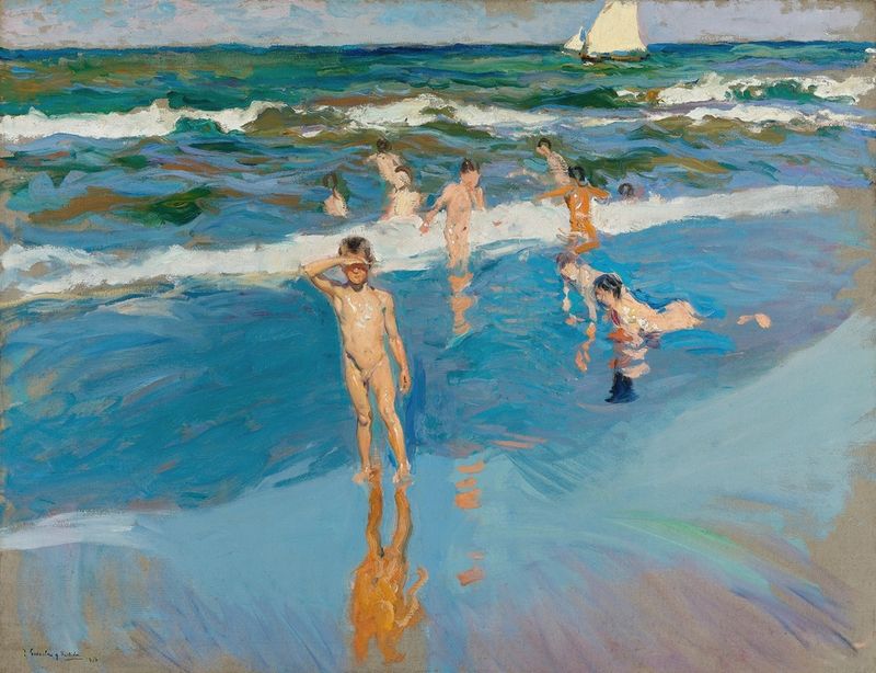 Children playing at the sea, oil on canvas by Joaquín Sorolla