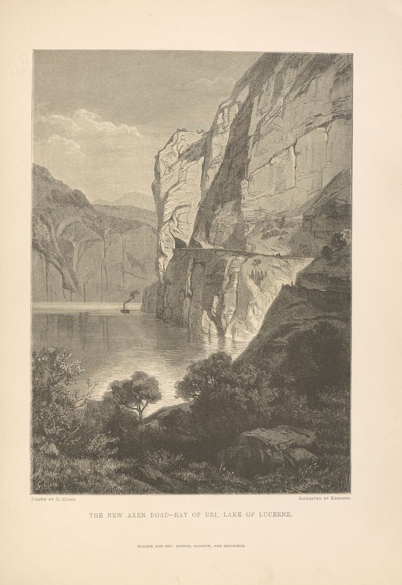 Paisaje del Lago de Lucerna con montañas y nubes, pintura al óleo de Theodor Gsell Fels