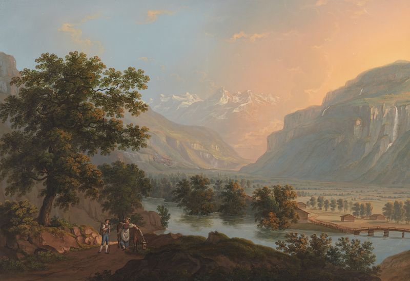 Paisaje con colinas onduladas y luz dorada de Johann Heinrich Bleuler