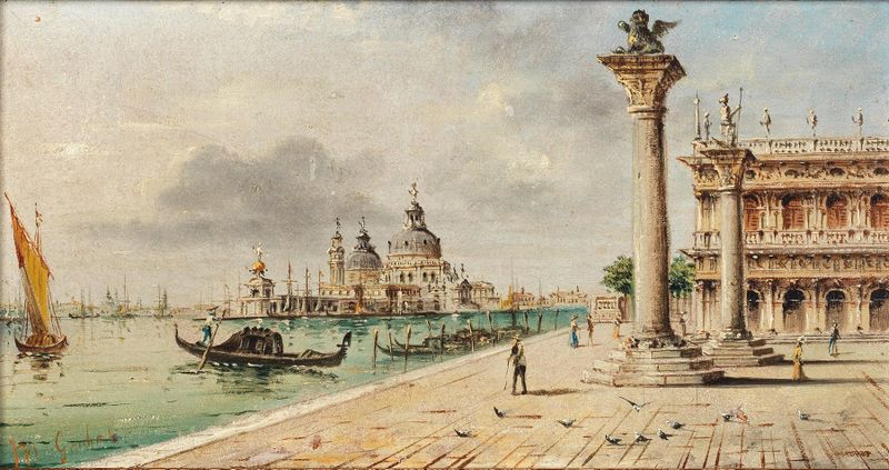 Venice landscape with Santa Maria della Salute, oil on canvas by Marco Grubas