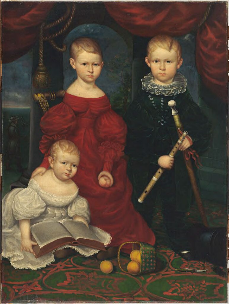 Retrato das crianças Robinson, óleo sobre tela de um artista não identificado