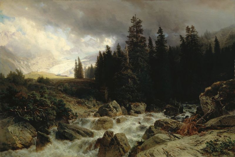 Mountain landscape oil painting by Johann Gottfried Steffan