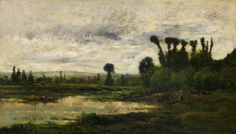 Bords de l’Oise, Temps d'Orage de Charles François Daubigny, pintura al óleo que representa un paisaje de río tormentoso.