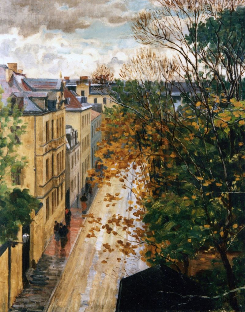 Landscape depicting Die Kaulbachstraße in München after a storm by Charles Vetter, oil painting