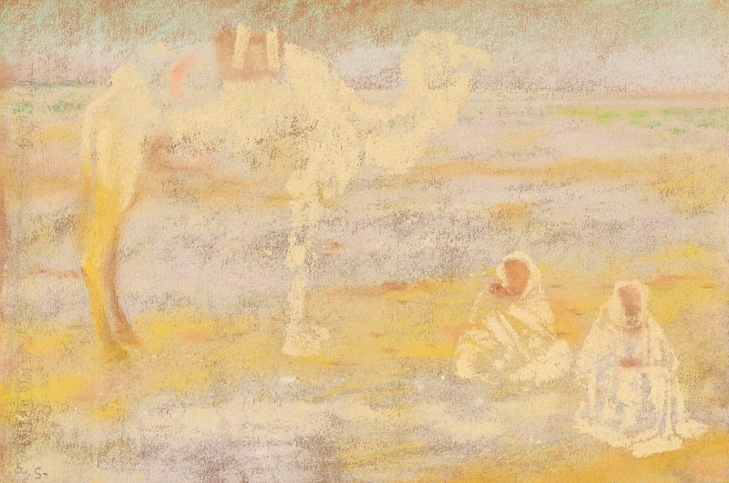 Le chameau blanc de Augusto Giacometti, pintura al óleo de un camello espectral contra follaje marchito