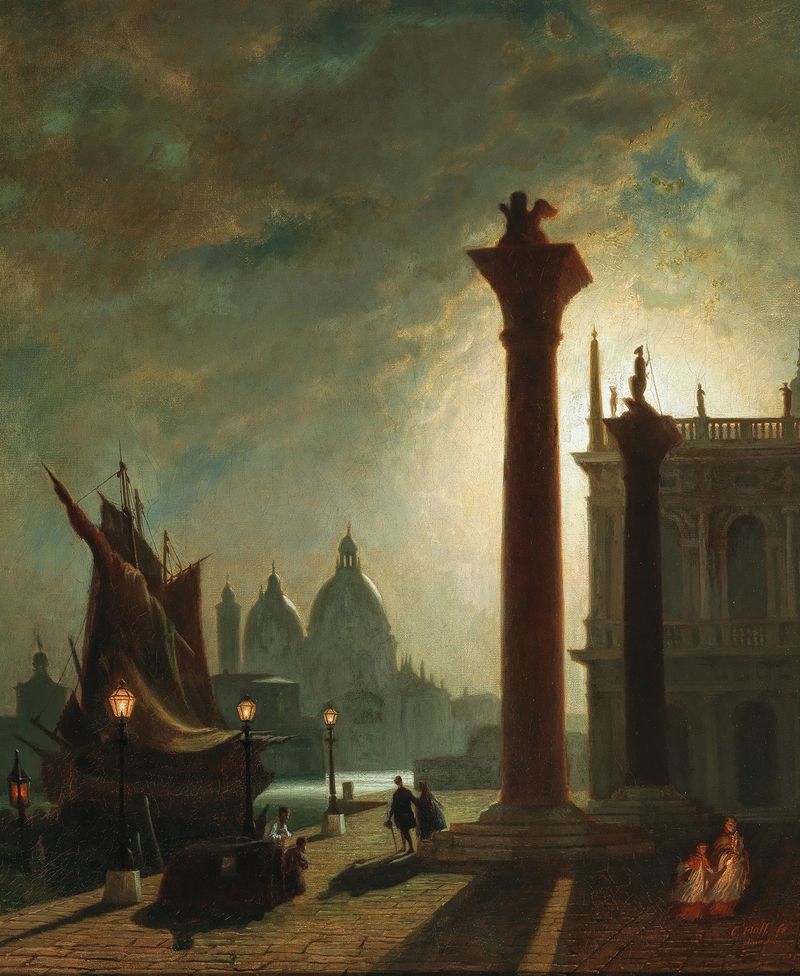 Colunas de granito na Piazzetta em Veneza, óleo de Conrad Hoff
