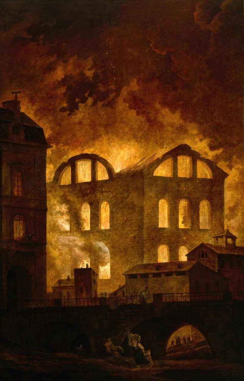 El incendio en la Ópera del Palais-Royal, óleo sobre lienzo de Hubert Robert