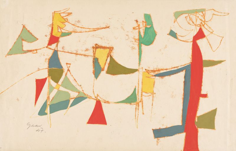 Composição abstrata com figuras geométricas, óleo sobre tela de William Gear