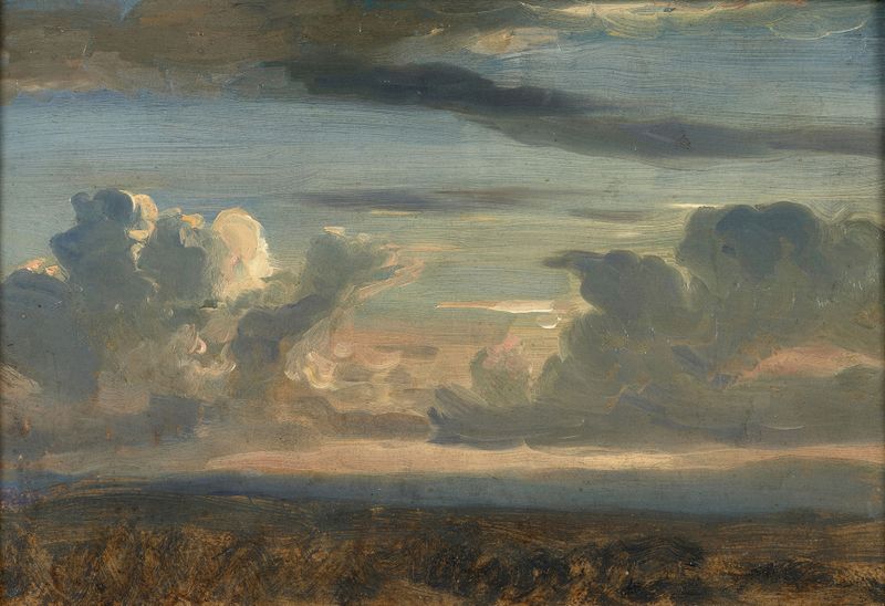 Estudio del cielo al atardecer de Nicolas Louis Cabat, pintura al óleo