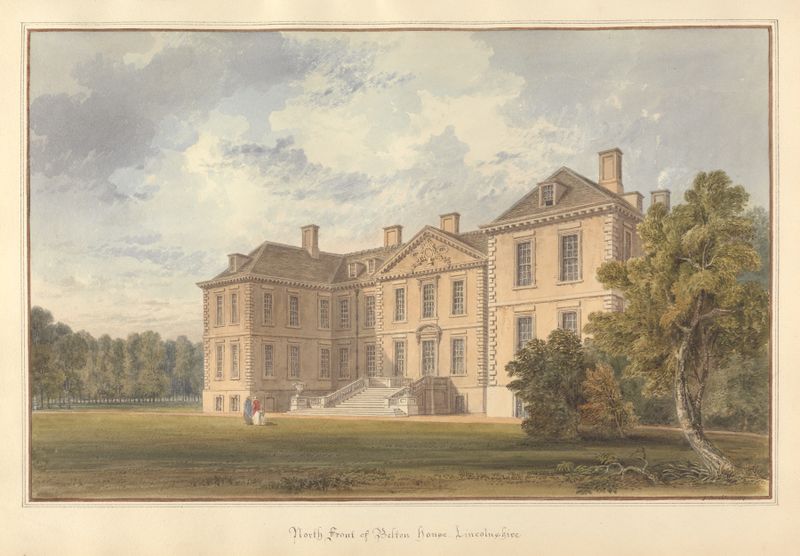 Fachada norte de Belton House de John Buckler, pintura al óleo