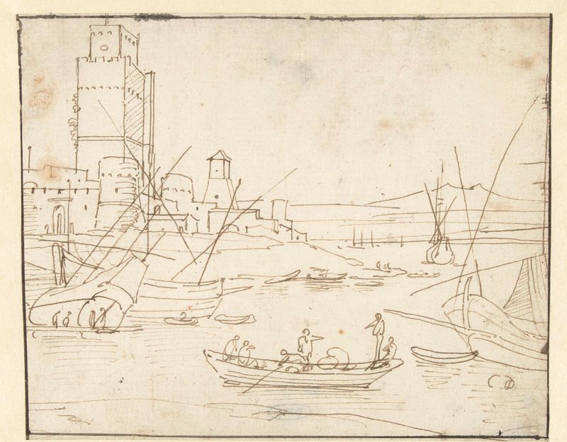 Paisaje de un río y horizonte en óleo sobre lienzo de Abraham Casembroot