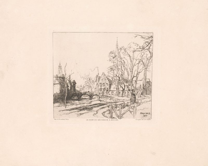 Landscape of Le pont du Beguinage à Bruges by Auguste Lepère, oil painting