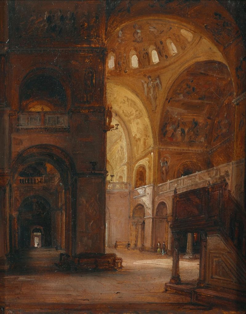 Vista interior de la Basílica de San Marcos, óleo sobre lienzo de Carlo Canella
