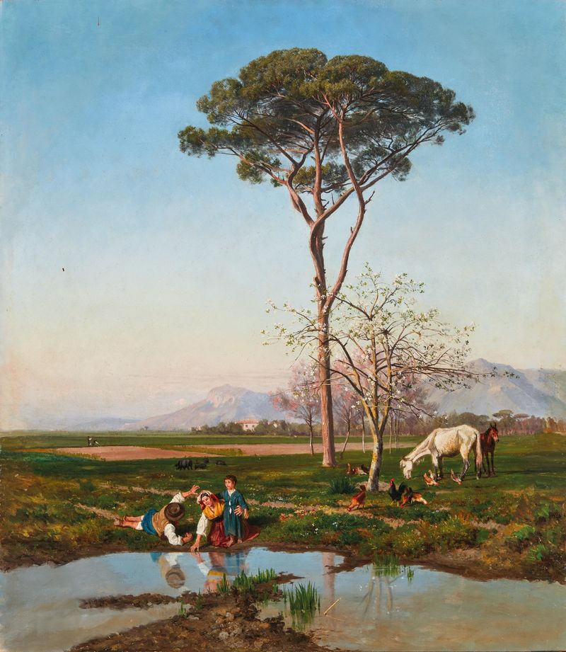 Pintura a óleo figurativa de Nicola Palizzi retratando anseio e nostalgia.