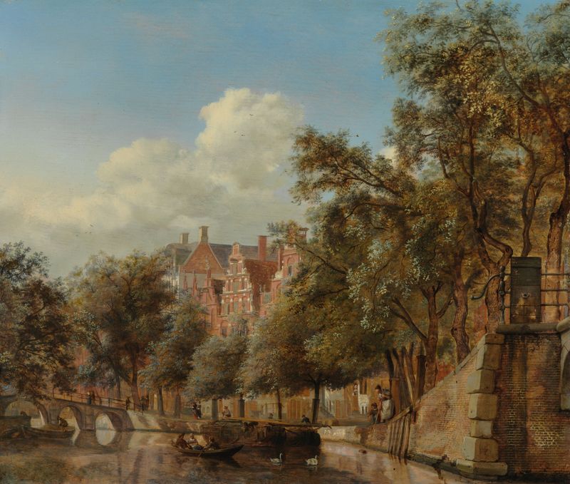 The Herengracht, Amsterdam, oil on canvas by Jan van der Heyden, depicting canals and architecture.