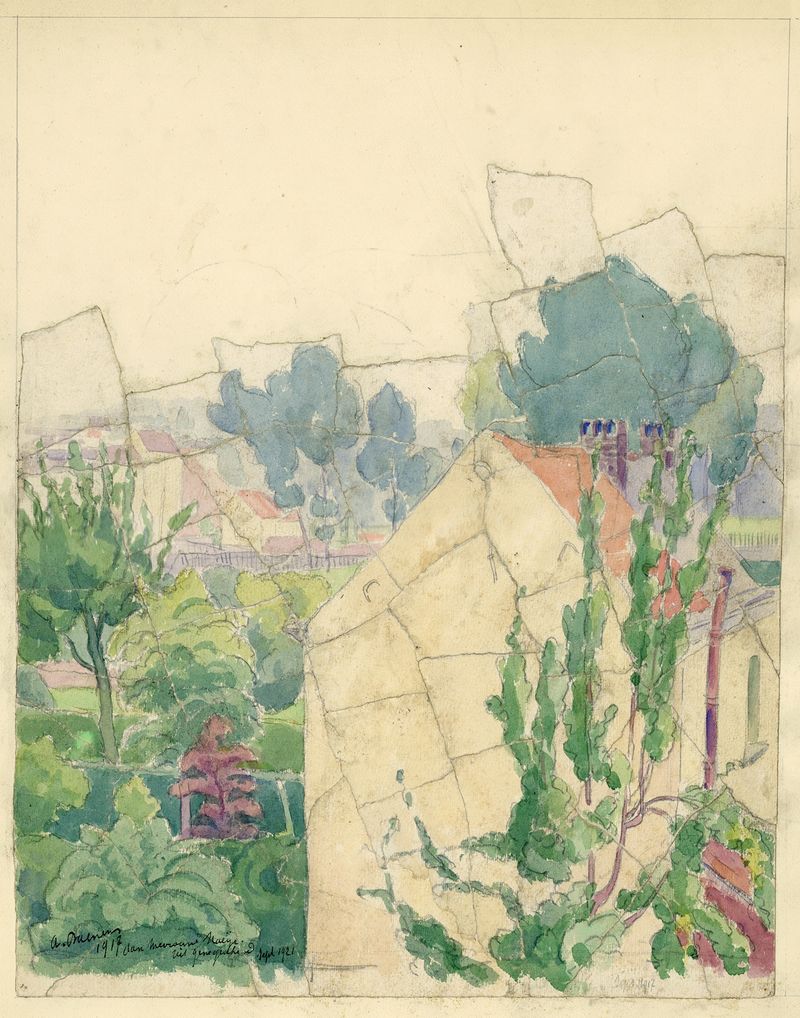 Landschap in aquarel by Albert Daenens, impressionism landscape in watercolour