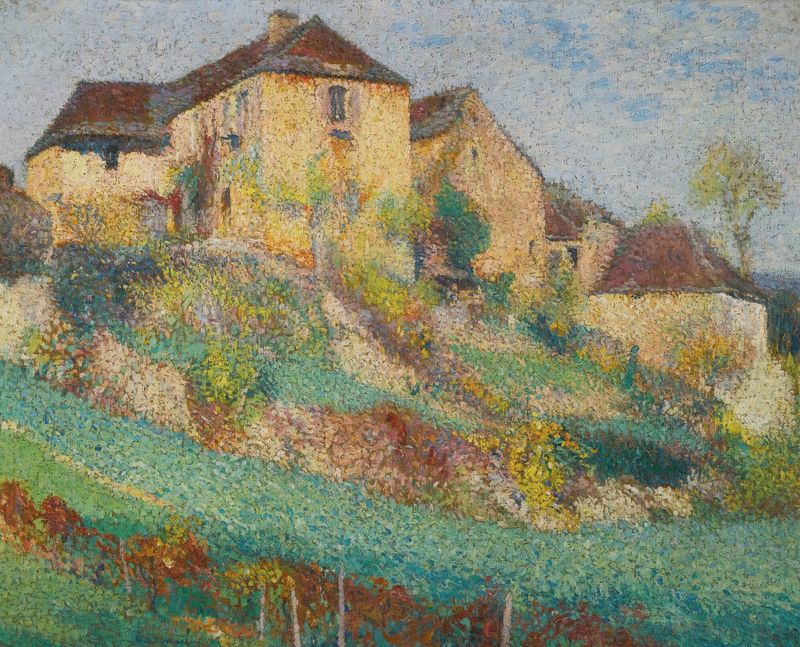 La Grande Maison De La Combe À Labastide-Du-Vert En Été de Henri Martin, óleo sobre tela que retrata uma paisagem de verão.