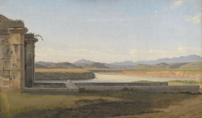 Paisaje óleo de Christoffer Wilhelm Eckersberg que representa ruinas y vegetación