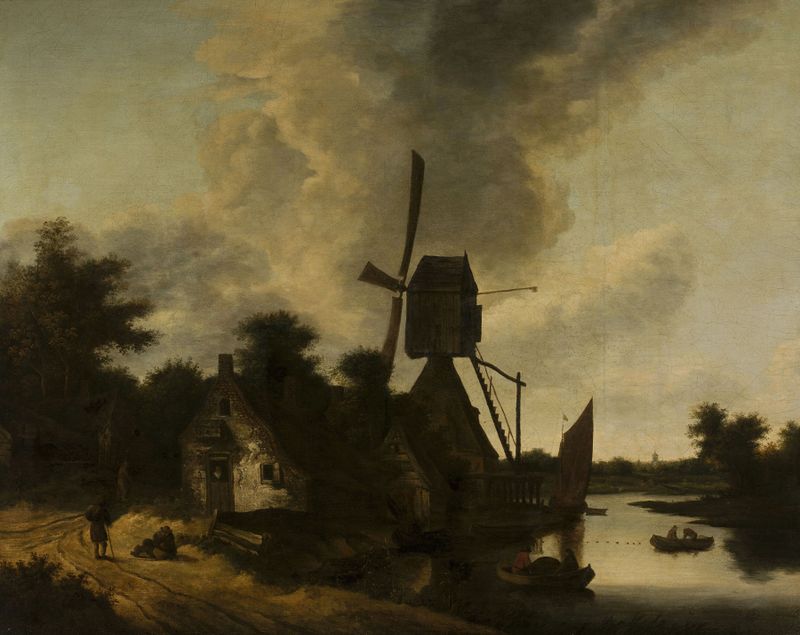 Landscape with a windmill, oil on canvas by Salomon Rombouts