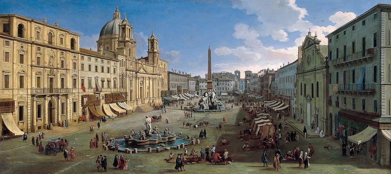 Piazza Navona em Roma, estilo barroco de Gaspar Van Wittel